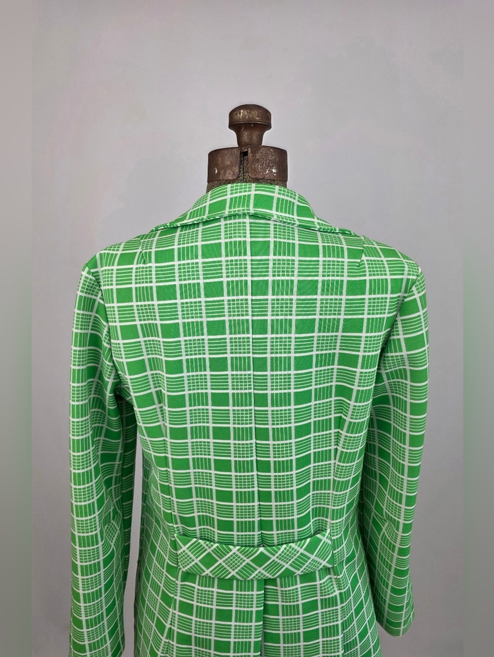 Russ Vintage 70's Medium Green White Plaid Wide Peaked Lapel Jacket Size Medium - Picture 3 of 10